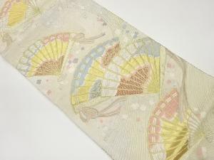 檜扇・雲取りに波・色紙散らし模様織出し袋帯